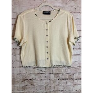 Vintage Molly Molly Baby Tee Top XL Butter Yellow Sage Lettuce Trim Boxy Cropped